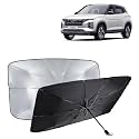 KINGSWAY® Car Sun Shade UV Protection Windshield Cover Compatible with Hyundai Creta, (Year 2024 Onwards), Foldable Size Universal Fit Umbrella Curtain for Front Window, Rear Window, Black, 1 Piece