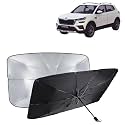 KINGSWAY® Car Sun Shade UV Protection Windshield Cover Compatible with Skoda Kushaq, (Year 2021 Onwards), Foldable Size Universal Fit Umbrella Curtain for Front Window, Rear Window, Black, 1 Piece