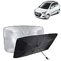 KINGSWAY® Car Sun Shade UV Protection Windshield Cover Compatible with Hyundai I10, (Year 2010-2013), Foldable Size Universal Fit Umbrella Curtain for Front Window, Rear Window, Black, 1 Piece