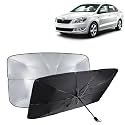 KINGSWAY® Car Sun Shade UV Protection Windshield Cover Compatible with Skoda Rapid, (Year 2011-2016), Foldable Size Universal Fit Umbrella Curtain for Front Window, Rear Window, Black, 1 Piece