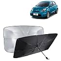 KINGSWAY® Car Sun Shade UV Protection Windshield Cover Compatible with Nissan Micra Active, (Year 2010-2020), Universal Fit Umbrella Curtain for Front Window, Rear Window, Black, 1 Piece