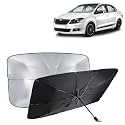KINGSWAY® Car Sun Shade UV Protection Windshield Cover Compatible with Skoda Rapid, (Year 2017-2021), Foldable Size Universal Fit Umbrella Curtain for Front Window, Rear Window, Black, 1 Piece