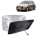 KINGSWAY® Car Sun Shade UV Protection Windshield Cover Compatible with Hyundai Santro, (Year 2018-2022), Foldable Size Universal Fit Umbrella Curtain for Front Window, Rear Window, Black, 1 Piece