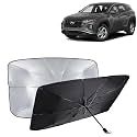 KINGSWAY® Car Sun Shade UV Protection Windshield Cover Compatible with Hyundai Tucson, (Year 2022 Onwards), Foldable Size Universal Fit Umbrella Curtain for Front Window, Rear Window, Black, 1 Piece