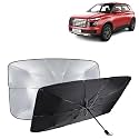 KINGSWAY® Car Sun Shade UV Protection Windshield Cover Compatible with Hyundai Venue, (Year 2022 Onwards), Foldable Size Universal Fit Umbrella Curtain for Front Window, Rear Window, Black, 1 Piece