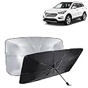 KINGSWAY® Car Sun Shade UV Protection Windshield Cover Compatible with Hyundai Santa Fe, (Year 2017-2020), Foldable Size Universal Fit Umbrella Curtain for Front Window, Rear Window, Black, 1 Piece