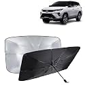 KINGSWAY® Car Sun Shade UV Protection Windshield Cover Compatible with Toyota Fortuner, (Year 2021 Onwards), Foldable Size Universal Fit Umbrella Curtain for Front Window, Rear Window, Black, 1 Piece