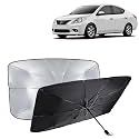 KINGSWAY® Car Sun Shade UV Protection Windshield Cover Compatible with Nissan Sunny, (Year 2011-2014), Foldable Size Universal Fit Umbrella Curtain for Front Window, Rear Window, Black, 1 Piece