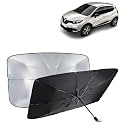 KINGSWAY® Car Sun Shade UV Protection Windshield Cover Compatible with Renault Captur, (Year 2017-2020), Foldable Size Universal Fit Umbrella Curtain for Front Window, Rear Window, Black, 1 Piece