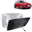 KINGSWAY® Car Sun Shade UV Protection Windshield Cover Compatible with Hyundai I20, (Year 2020 Onwards), Foldable Size Universal Fit Umbrella Curtain for Front Window, Rear Window, Black, 1 Piece