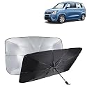 KINGSWAY® Car Sun Shade UV Protection Windshield Cover Compatible with Maruti Suzuki Wagon R, (Year 2019 Onwards), Universal Fit Umbrella Curtain for Front Window, Rear Window, Black, 1 Piece