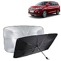 KINGSWAY® Car Sun Shade UV Protection Windshield Cover Compatible with Maruti Suzuki Ertiga, (Year 2022 Onwards), Universal Fit Umbrella Curtain for Front Window, Rear Window, Black, 1 Piece
