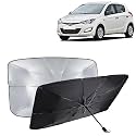 KINGSWAY® Car Sun Shade UV Protection Windshield Cover Compatible with Hyundai I20, (Year 2011-2014), Foldable Size Universal Fit Umbrella Curtain for Front Window, Rear Window, Black, 1 Piece