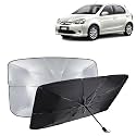 KINGSWAY® Car Sun Shade UV Protection Windshield Cover Compatible with Toyota Etios Liva, (Year 2010-2020), Foldable Size Universal Fit Umbrella Curtain for Front Window, Rear Window, Black, 1 Piece