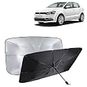 KINGSWAY® Car Sun Shade UV Protection Windshield Cover Compatible with Volkswagen Polo, (Year 2009-2022), Foldable Size Universal Fit Umbrella Curtain for Front Window, Rear Window, Black, 1 Piece