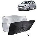 KINGSWAY® Car Sun Shade UV Protection Windshield Cover Compatible with Hyundai Grand I10 Nios, (Year 2019-2022), Universal Fit Umbrella Curtain for Front Window, Rear Window, Black, 1 Piece