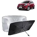 KINGSWAY® Car Sun Shade UV Protection Windshield Cover Compatible with Nissan Micra, (Year 2010-2020), Foldable Size Universal Fit Umbrella Curtain for Front Window, Rear Window, Black, 1 Piece