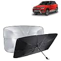 KINGSWAY® Car Sun Shade UV Protection Windshield Cover Compatible with Maruti Suzuki Vitara Brezza, (Year 2020-2022), Universal Fit Umbrella Curtain for Front Window, Rear Window, Black, 1 Piece