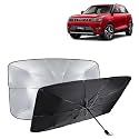 KINGSWAY® Car Sun Shade UV Protection Windshield Cover Compatible with Mahindra XUV 300, (Year 2019-2024), Foldable Size Universal Fit Umbrella Curtain for Front Window, Rear Window, Black, 1 Piece