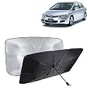 KINGSWAY® Car Sun Shade UV Protection Windshield Cover Compatible with Honda Civic, (Year 2006-2015), Foldable Size Universal Fit Umbrella Curtain for Front Window, Rear Window, Black, 1 Piece
