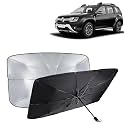 KINGSWAY® Car Sun Shade UV Protection Windshield Cover Compatible with Renault Duster, (Year 2014-2022), Foldable Size Universal Fit Umbrella Curtain for Front Window, Rear Window, Black, 1 Piece