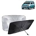 KINGSWAY® Car Sun Shade UV Protection Windshield Cover Compatible with Maruti Suzuki Wagon R, (Year 2003-2010), Universal Fit Umbrella Curtain for Front Window, Rear Window, Black, 1 Piece