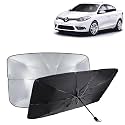 KINGSWAY® Car Sun Shade UV Protection Windshield Cover Compatible with Renault Fluence, (Year 2012-2017), Foldable Size Universal Fit Umbrella Curtain for Front Window, Rear Window, Black, 1 Piece