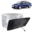 KINGSWAY® Car Sun Shade UV Protection Windshield Cover Compatible with Volkswagen Vento, (Year 2010-2017), Foldable Size Universal Fit Umbrella Curtain for Front Window, Rear Window, Black, 1 Piece