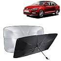 KINGSWAY® Car Sun Shade UV Protection Windshield Cover Compatible with Volkswagen Vento, (Year 2017-2021), Foldable Size Universal Fit Umbrella Curtain for Front Window, Rear Window, Black, 1 Piece