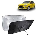 KINGSWAY® Car Sun Shade UV Protection Windshield Cover Compatible with Ford Fiesta, (Year 2011-2021), Foldable Size Universal Fit Umbrella Curtain for Front Window, Rear Window, Black, 1 Piece