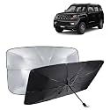 KINGSWAY® Car Sun Shade UV Protection Windshield Cover Compatible with Mahindra TUV 300, (Year 2015-2020), Foldable Size Universal Fit Umbrella Curtain for Front Window, Rear Window, Black, 1 Piece