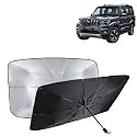 KINGSWAY® Car Sun Shade UV Protection Windshield Cover Compatible with Mahindra Scorpio Classic, (Year 2022 Onwards), Universal Fit Umbrella Curtain for Front Window, Rear Window, Black, 1 Piece