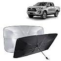 KINGSWAY® Car Sun Shade UV Protection Windshield Cover Compatible with Toyota Hilux, (Year 2022 Onwards), Foldable Size Universal Fit Umbrella Curtain for Front Window, Rear Window, Black, 1 Piece