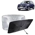 KINGSWAY® Car Sun Shade UV Protection Windshield Cover Compatible with Hyundai Venue, (Year 2019-2022), Foldable Size Universal Fit Umbrella Curtain for Front Window, Rear Window, Black, 1 Piece