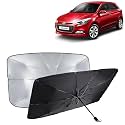 KINGSWAY® Car Sun Shade UV Protection Windshield Cover Compatible with Hyundai Elite I20, (Year 2014-2017), Foldable Size Universal Fit Umbrella Curtain for Front Window, Rear Window, Black, 1 Piece