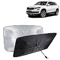 KINGSWAY® Car Sun Shade UV Protection Windshield Cover Compatible with Citroen C3, (Year 2022 Onwards), Foldable Size Universal Fit Umbrella Curtain for Front Window, Rear Window, Black, 1 Piece