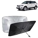 KINGSWAY® Car Sun Shade UV Protection Windshield Cover Compatible with Hyundai Creta, (Year 2015-2017), Foldable Size Universal Fit Umbrella Curtain for Front Window, Rear Window, Black, 1 Piece
