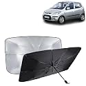KINGSWAY® Car Sun Shade UV Protection Windshield Cover Compatible with Hyundai I10, (Year 2007-2010), Foldable Size Universal Fit Umbrella Curtain for Front Window, Rear Window, Black, 1 Piece
