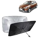 KINGSWAY® Car Sun Shade UV Protection Windshield Cover Compatible with Hyundai I20 Active, (Year 2015-2020), Universal Fit Umbrella Curtain for Front Window, Rear Window, Black, 1 Piece