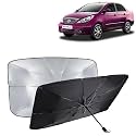 KINGSWAY® Car Sun Shade UV Protection Windshield Cover Compatible with Tata Manza, (Year 2009-2016), Foldable Size Universal Fit Umbrella Curtain for Front Window, Rear Window, Black, 1 Piece