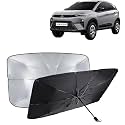 KINGSWAY® Car Sun Shade UV Protection Windshield Cover Compatible with Tata Nexon, (Year 2023 Onwards), Foldable Size Universal Fit Umbrella Curtain for Front Window, Rear Window, Black, 1 Piece