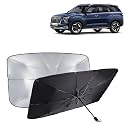 KINGSWAY® Car Sun Shade UV Protection Windshield Cover Compatible with Hyundai Alcazar, (Year 2021 Onwards), Foldable Size Universal Fit Umbrella Curtain for Front Window, Rear Window, Black, 1 Piece
