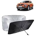 KINGSWAY® Car Sun Shade UV Protection Windshield Cover Compatible with Tata Harrier, (Year 2019-2023), Foldable Size Universal Fit Umbrella Curtain for Front Window, Rear Window, Black, 1 Piece