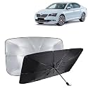 KINGSWAY® Car Sun Shade UV Protection Windshield Cover Compatible with Skoda Superb, (Year 2020-2023), Foldable Size Universal Fit Umbrella Curtain for Front Window, Rear Window, Black, 1 Piece
