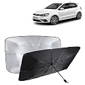 KINGSWAY® Car Sun Shade UV Protection Windshield Cover Compatible with Volkswagen Polo GT, (Year 2012-2022), Universal Fit Umbrella Curtain for Front Window, Rear Window, Black, 1 Piece