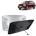 KINGSWAY® Car Sun Shade UV Protection Windshield Cover Compatible with Kia Sonet, (Year 2020-2024), Foldable Size Universal Fit Umbrella Curtain for Front Window, Rear Window, Black, 1 Piece