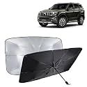 KINGSWAY® Car Sun Shade UV Protection Windshield Cover Compatible with Mahindra Scorpio N, (Year 2022 Onwards), Universal Fit Umbrella Curtain for Front Window, Rear Window, Black, 1 Piece