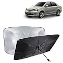 KINGSWAY® Car Sun Shade UV Protection Windshield Cover Compatible with Toyota Etios, (Year 2010-2020), Foldable Size Universal Fit Umbrella Curtain for Front Window, Rear Window, Black, 1 Piece
