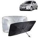 KINGSWAY® Car Sun Shade UV Protection Windshield Cover Compatible with Hyundai I20, (Year 2008-2011), Foldable Size Universal Fit Umbrella Curtain for Front Window, Rear Window, Black, 1 Piece