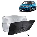 KINGSWAY® Car Sun Shade UV Protection Windshield Cover Compatible with Maruti Suzuki Ignis, (Year 2016 Onwards), Universal Fit Umbrella Curtain for Front Window, Rear Window, Black, 1 Piece